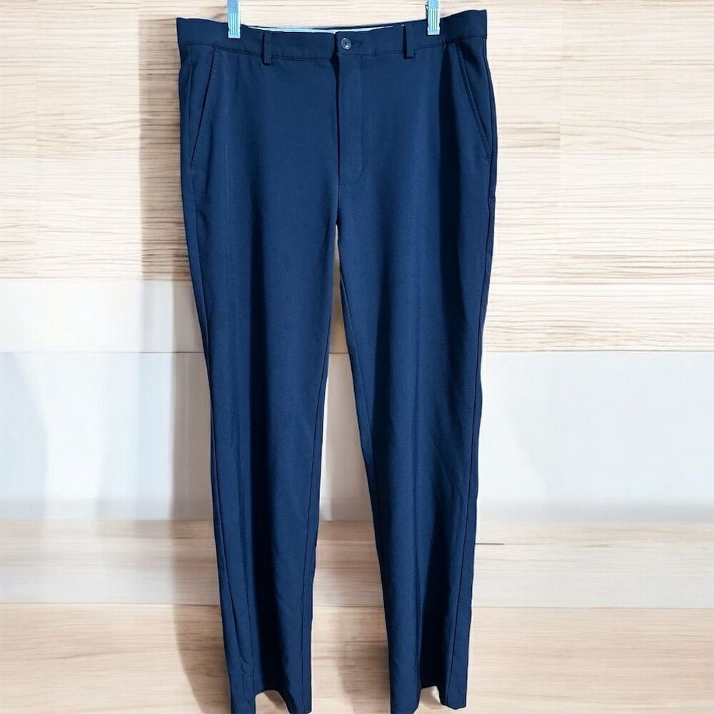 Greg Norman Men's Navy Blue Dress Pants Size 34x32 Flexible Fabric Straight Leg